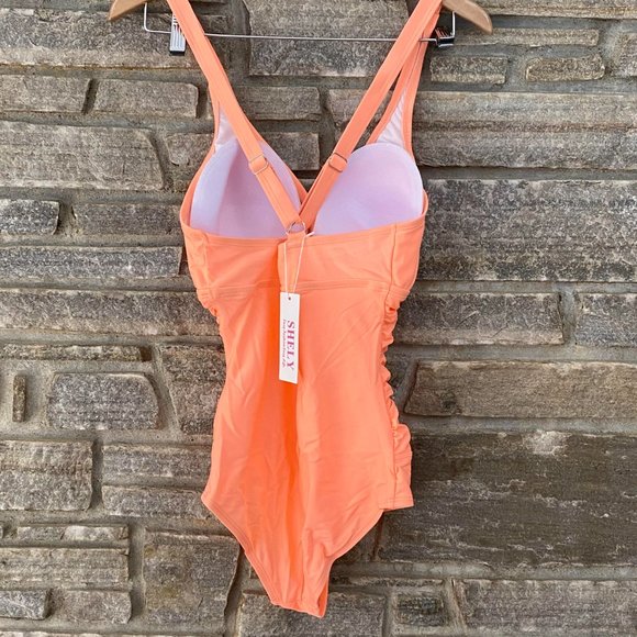 | NEW | Shely Women's Coral Orange 1 Piece Tummy Control Bathing Suit - Picture 2 of 3